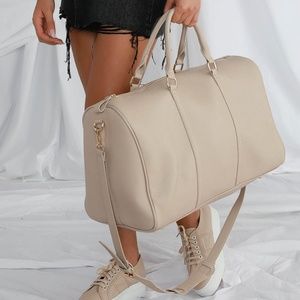 Lulus Stay the Night Beige Weekender Bag